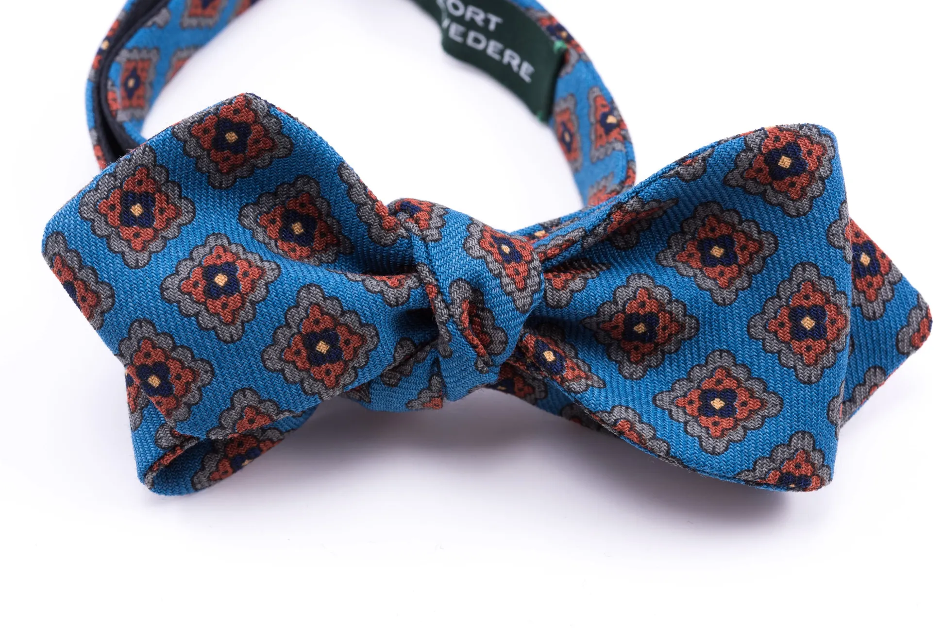 Turquoise & Orange Wool Challis Diamond Bow Tie
