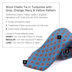 Turquoise Patterned Wool Challis Tie