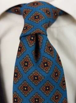 Turquoise Patterned Wool Challis Tie