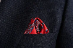 Vibrant Orange Red Paisley Silk Pocket Square