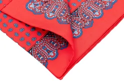 Vibrant Orange Red Paisley Silk Pocket Square