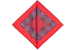 Vibrant Orange Red Paisley Silk Pocket Square