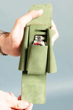 Vintage Gold & Sage Green Suede Leather Watch Case