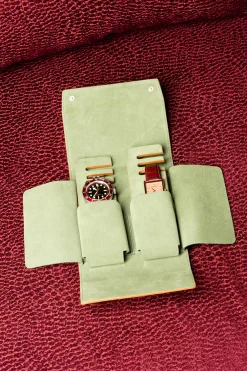 Vintage Gold & Sage Green Suede Leather Watch Case