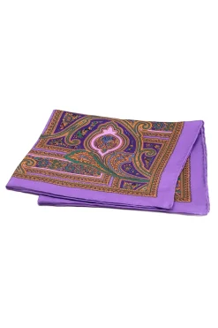Violet & Green Paisley Silk Pocket Square