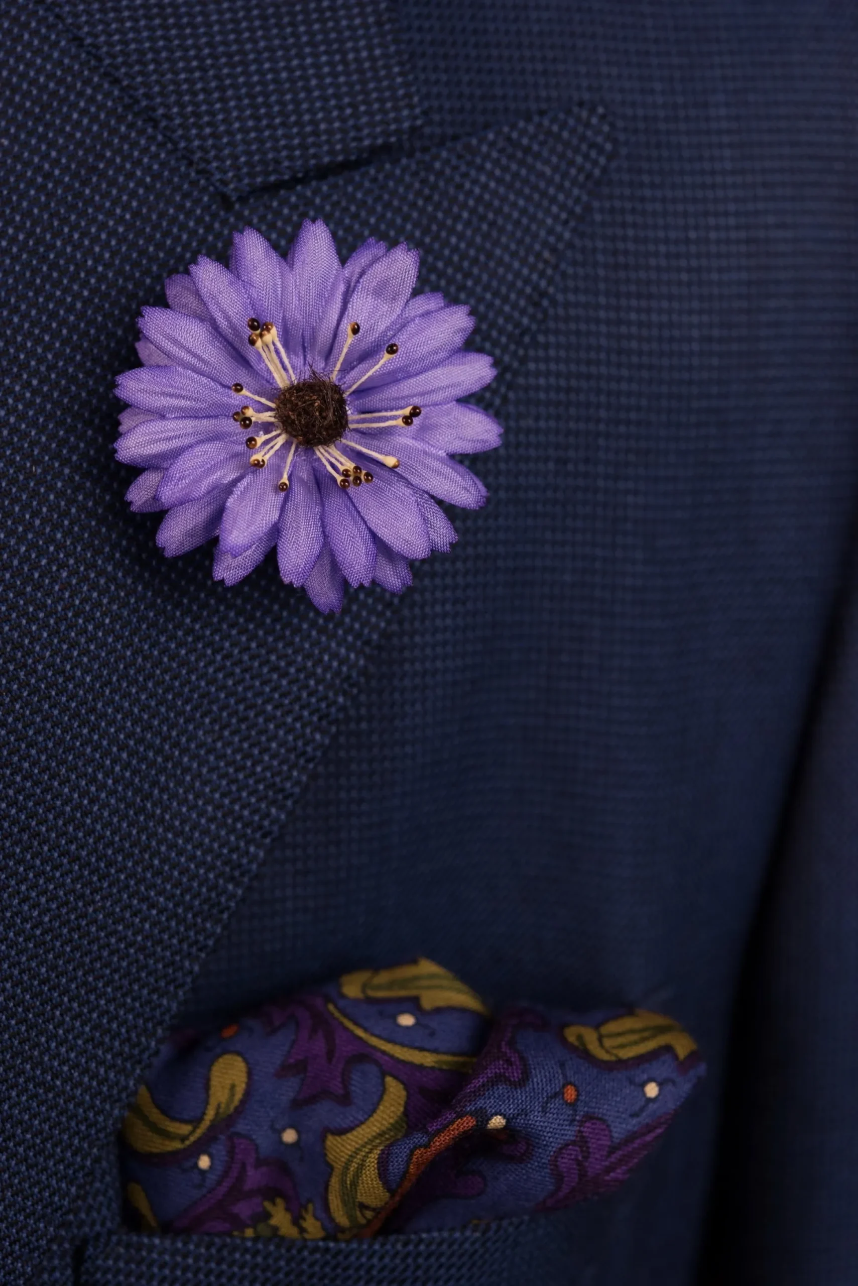 Violet Marguerite Silk Boutonnière Flower