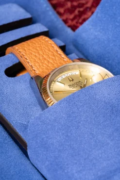 2-Watch Antique Mahogany & Blue Suede Leather Watch Case
