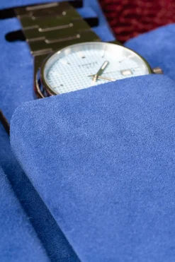 2-Watch Antique Mahogany & Blue Suede Leather Watch Case