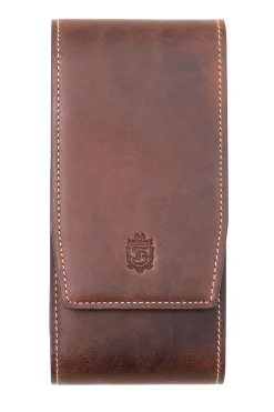 3-Watch Antique Mahogany & Blue Suede Leather Watch Case