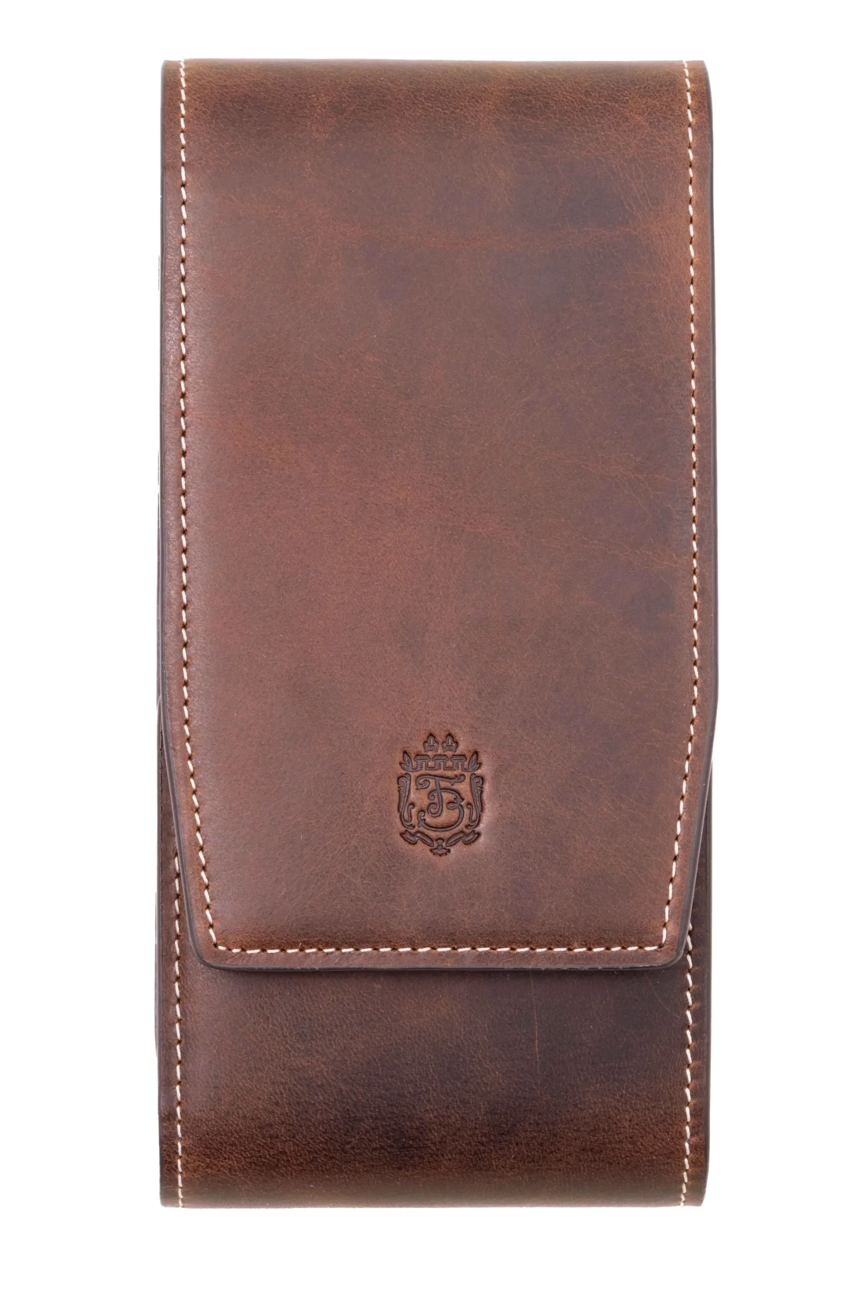 3-Watch Antique Mahogany & Blue Suede Leather Watch Case