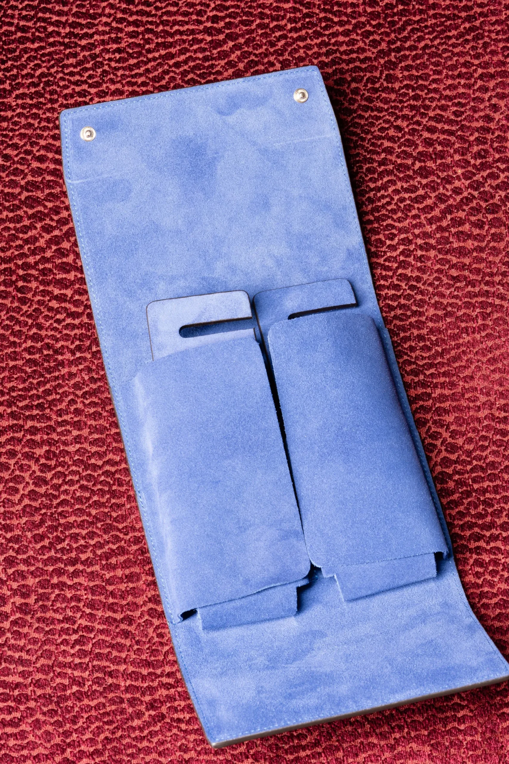 3-Watch Antique Mahogany & Blue Suede Leather Watch Case