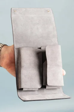 2-Watch Black Togo & Gray Suede Leather Watch Case