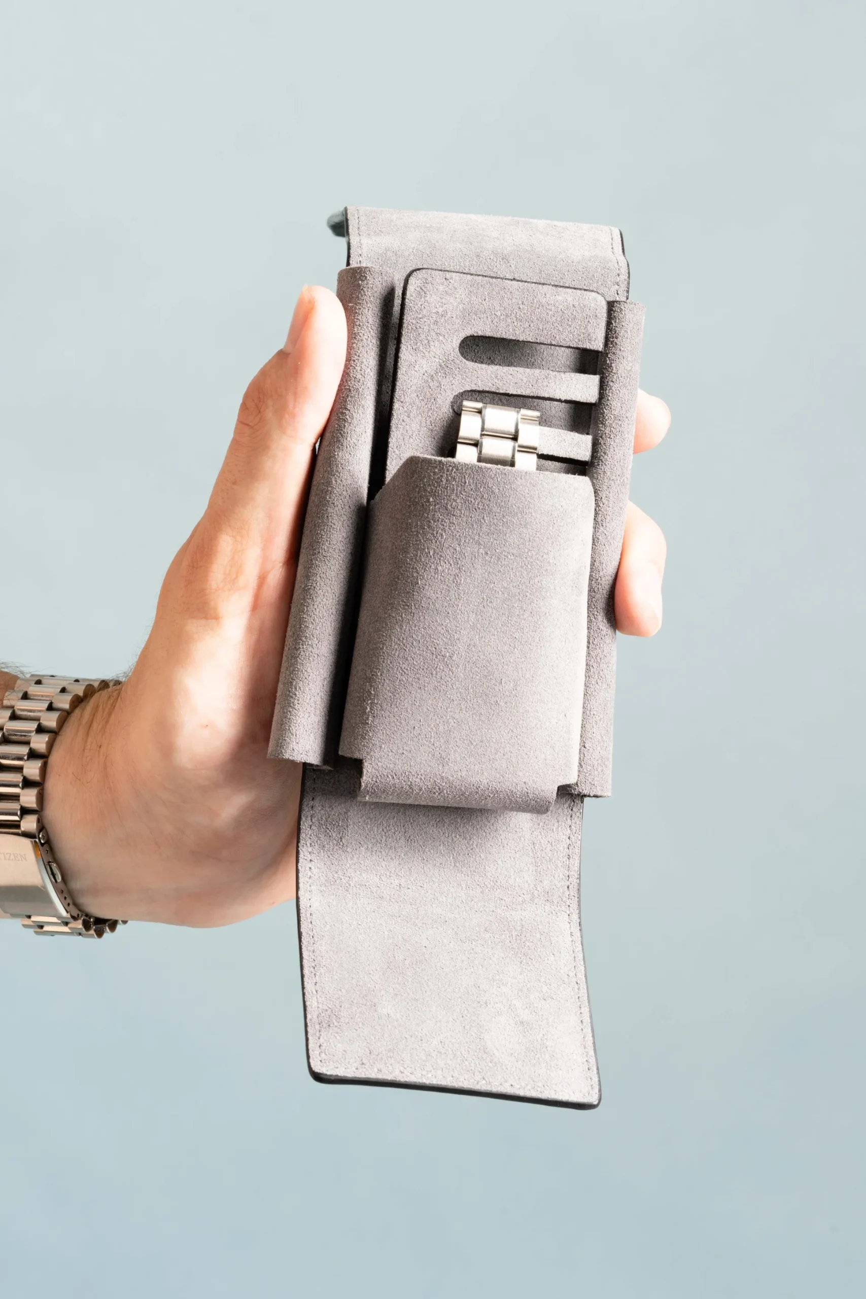 2-Watch Black Togo & Gray Suede Leather Watch Case