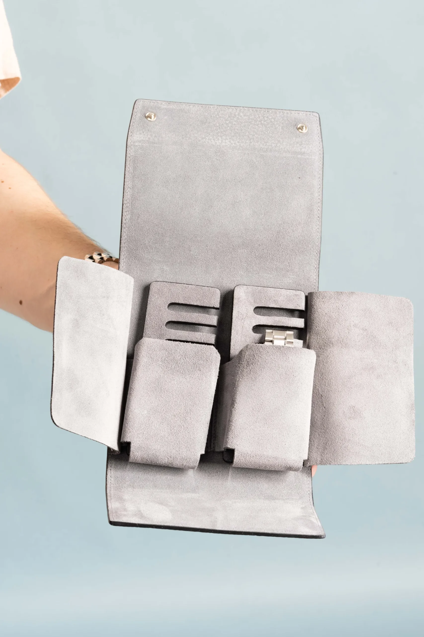 2-Watch Black Togo & Gray Suede Leather Watch Case