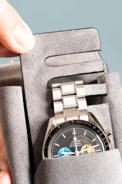 3-Watch Black Togo & Gray Suede Leather Watch Case