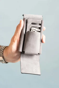 3-Watch Black Togo & Gray Suede Leather Watch Case