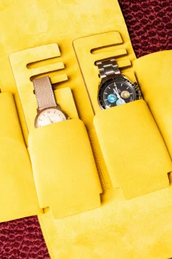 2-Watch Saddle Brown & Sunflower Suede Leather Watch Case
