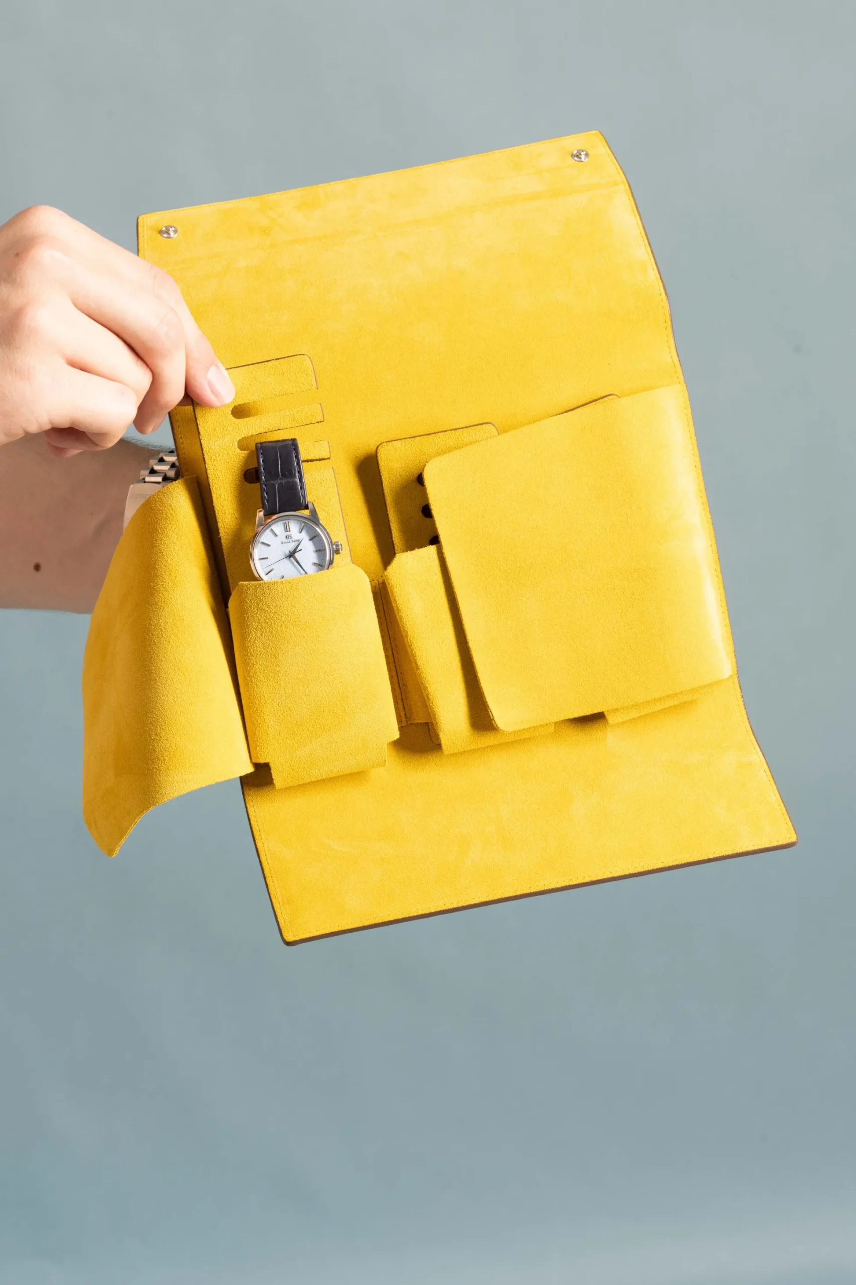 2-Watch Saddle Brown & Sunflower Suede Leather Watch Case