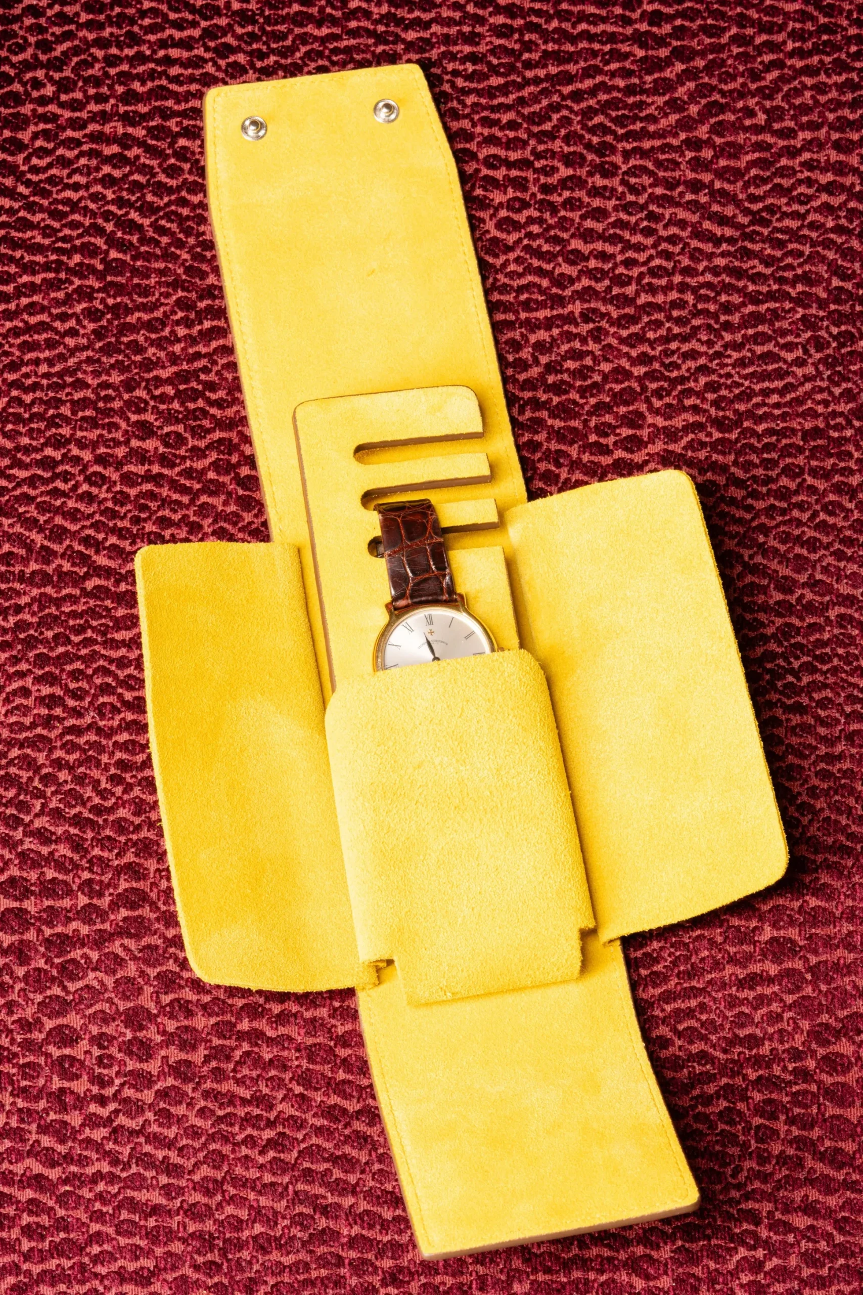 2-Watch Saddle Brown & Sunflower Suede Leather Watch Case