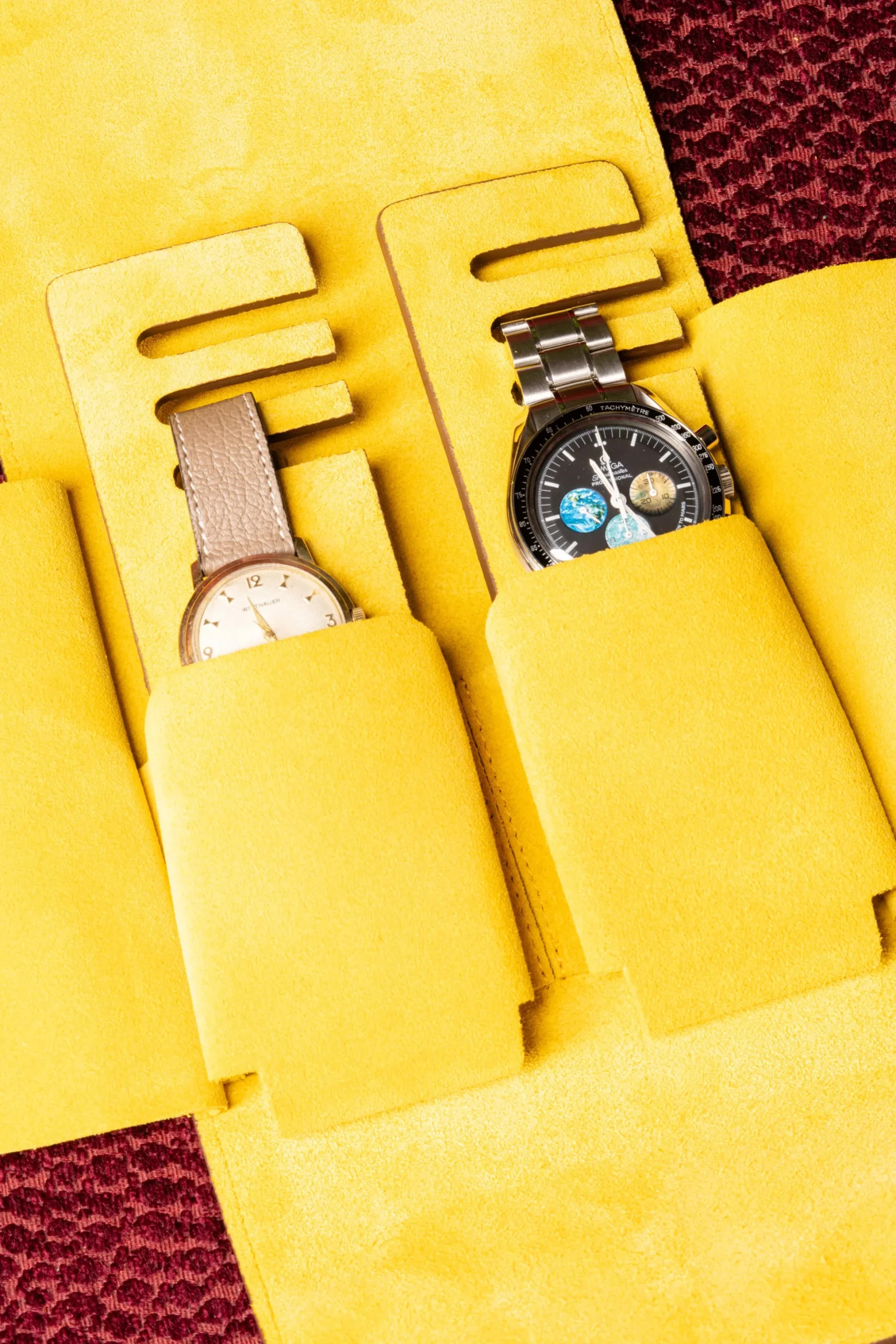 3-Watch Saddle Brown & Sunflower Suede Leather Watch Case