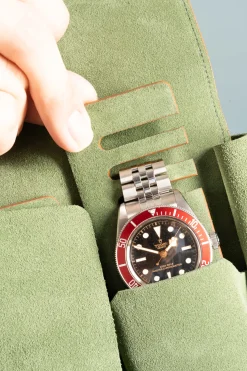 2-Watch Vintage Gold & Sage Green Suede Leather Watch Case