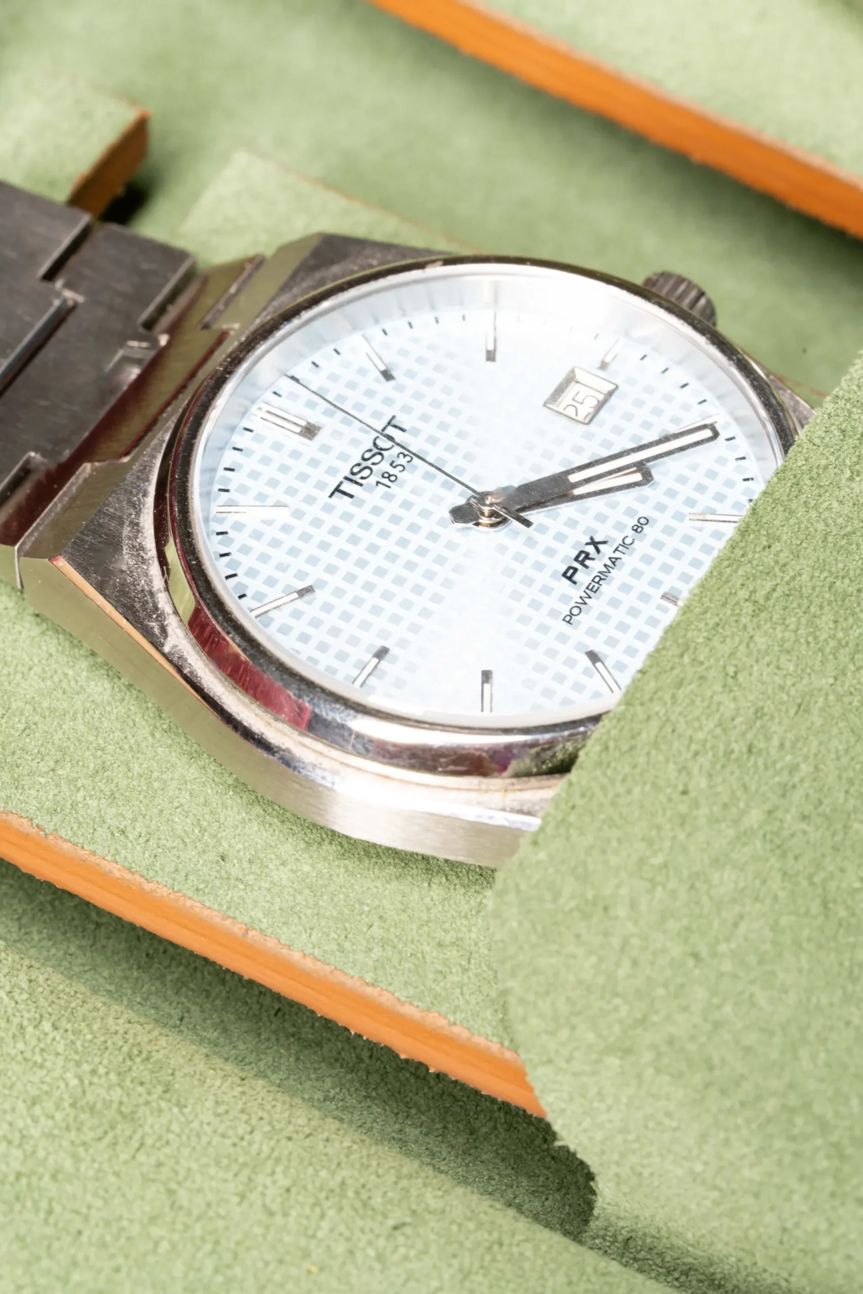 2-Watch Vintage Gold & Sage Green Suede Leather Watch Case