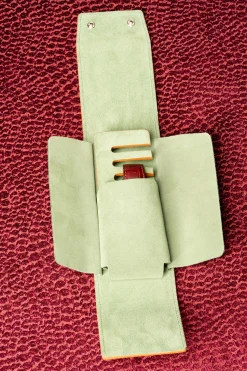 2-Watch Vintage Gold & Sage Green Suede Leather Watch Case