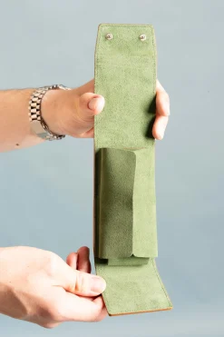 2-Watch Vintage Gold & Sage Green Suede Leather Watch Case