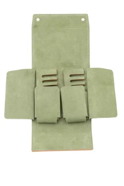 2-Watch Vintage Gold & Sage Green Suede Leather Watch Case
