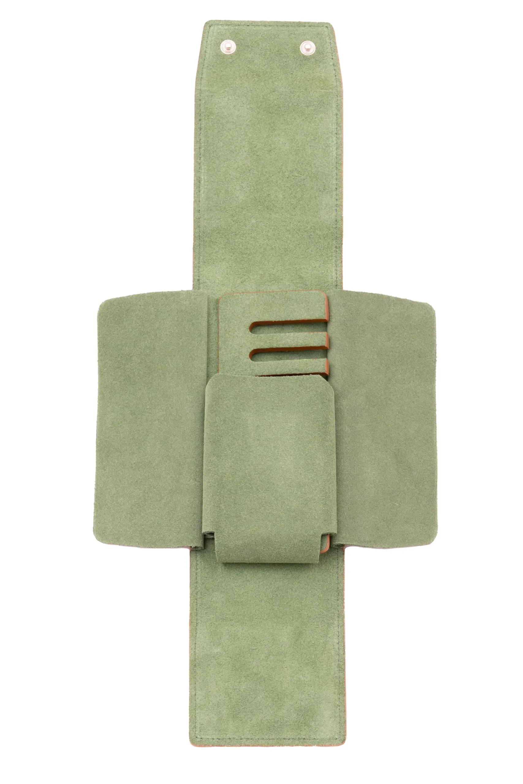 3-Watch Vintage Gold & Sage Green Suede Leather Watch Case