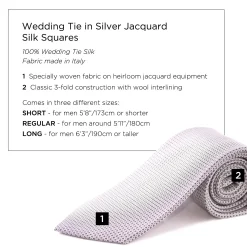 Wedding Tie in Silver Jacquard Silk Squares