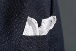 White Crochet Edge Linen Pocket Square