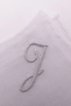 White Italian Linen Pocket Square with Hand-Embroidered Initial