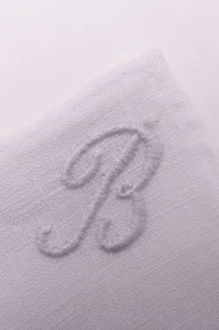 White Italian Linen Pocket Square with Hand-Embroidered Initial