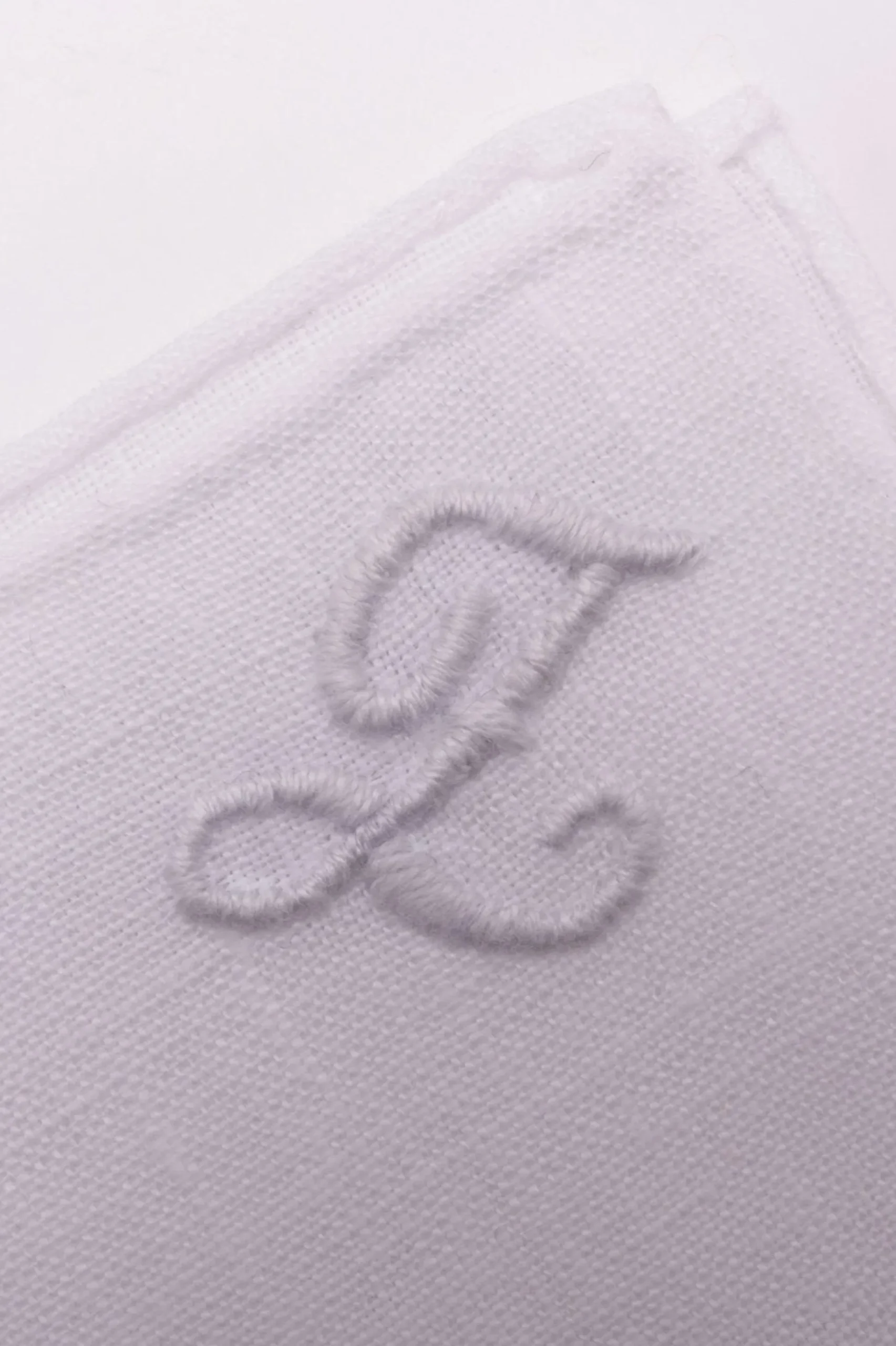 White Italian Linen Pocket Square with Hand-Embroidered Initial