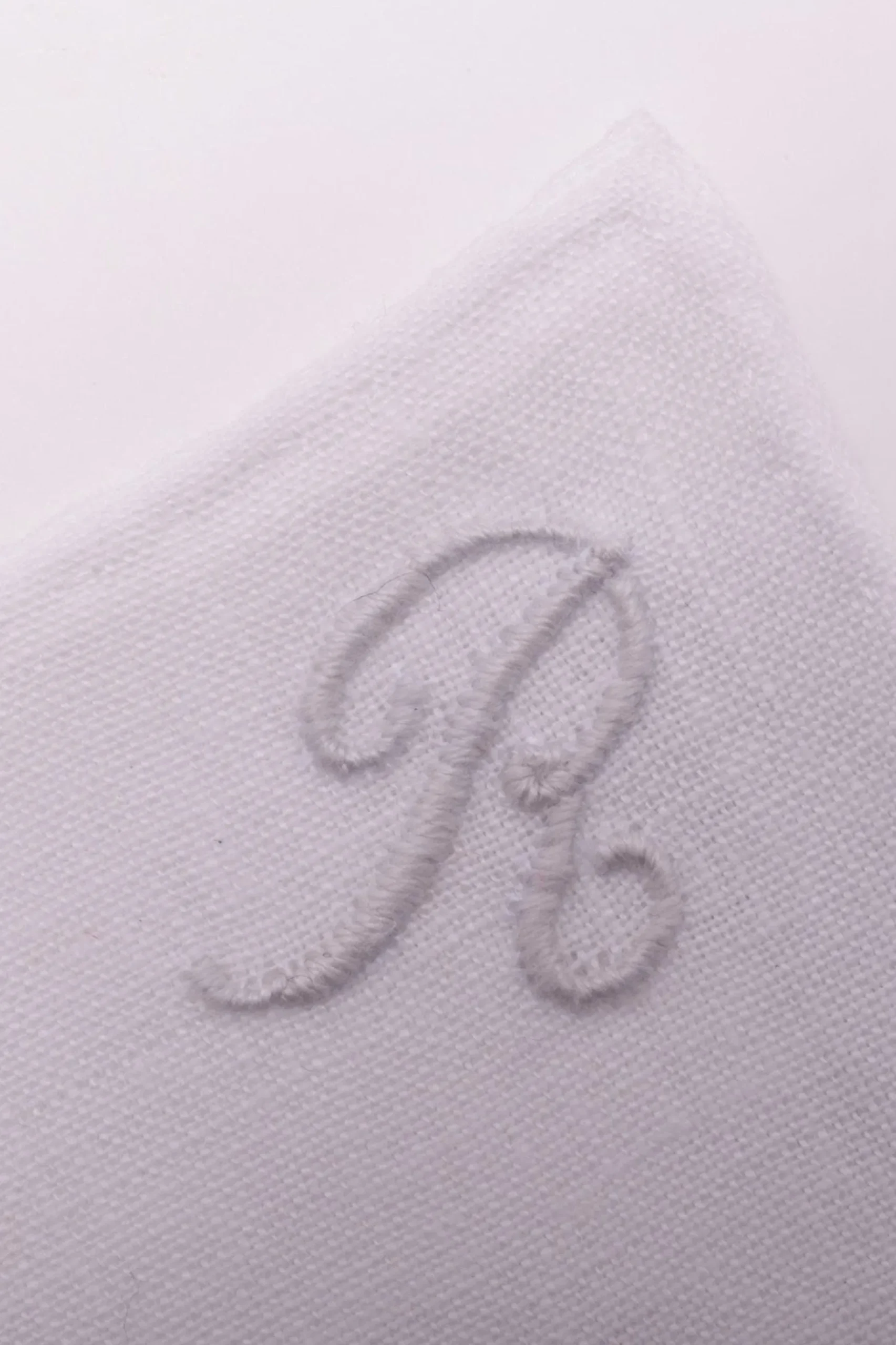 White Italian Linen Pocket Square with Hand-Embroidered Initial
