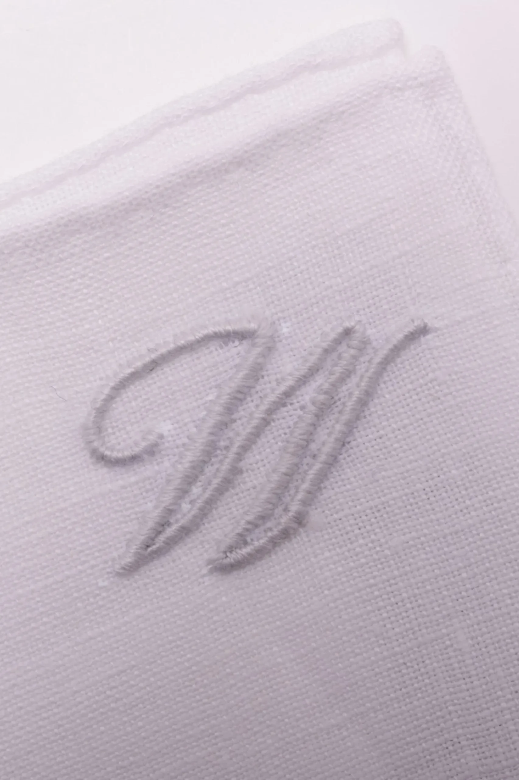White Italian Linen Pocket Square with Hand-Embroidered Initial