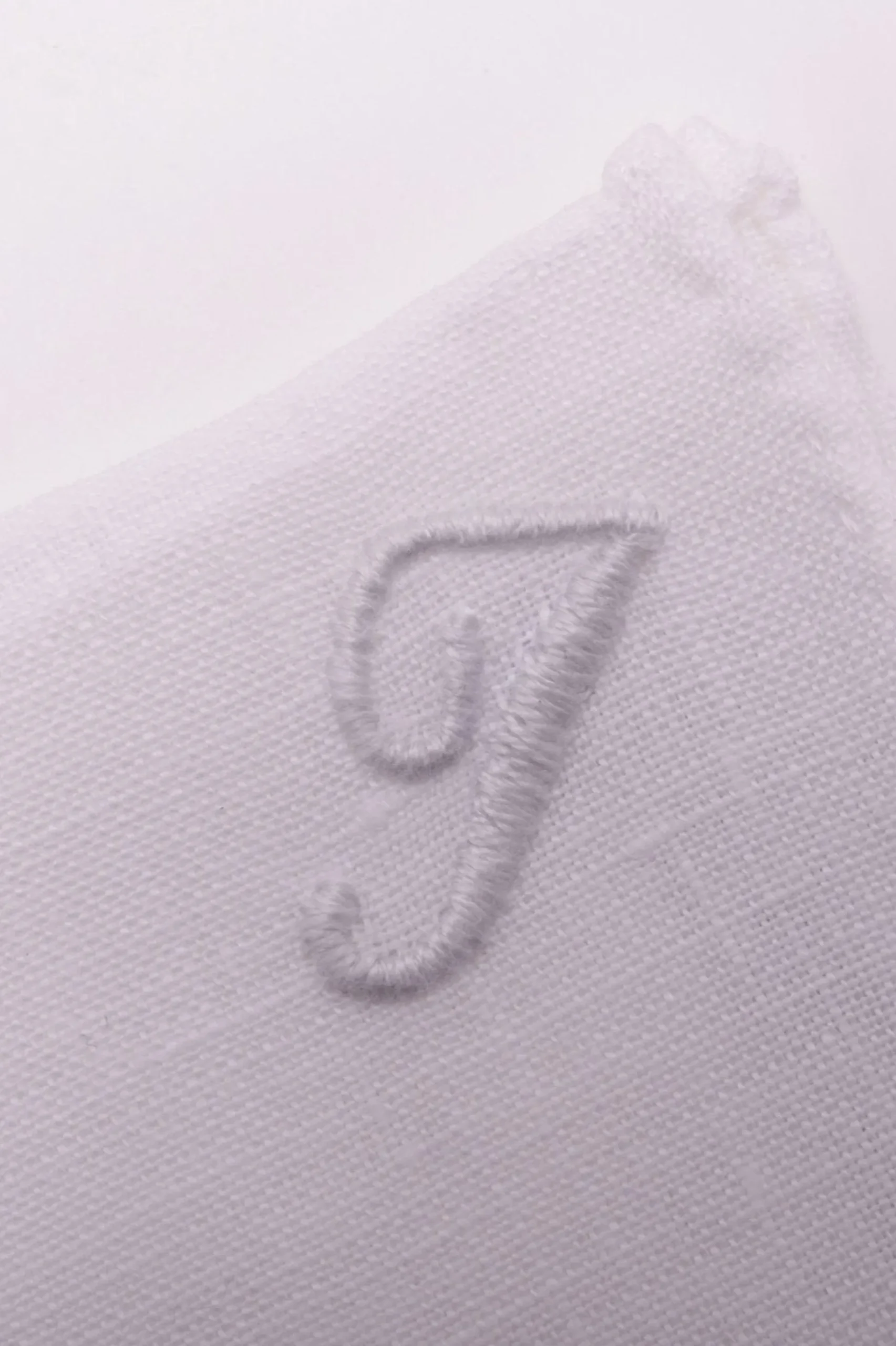White Italian Linen Pocket Square with Hand-Embroidered Initial