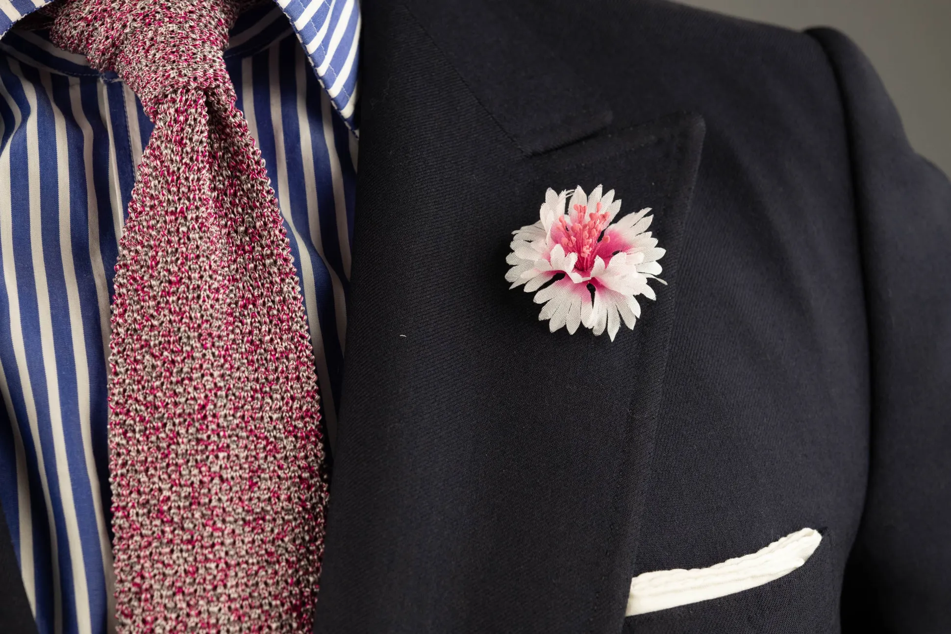 White & Magenta Cornflower Boutonnière Flower