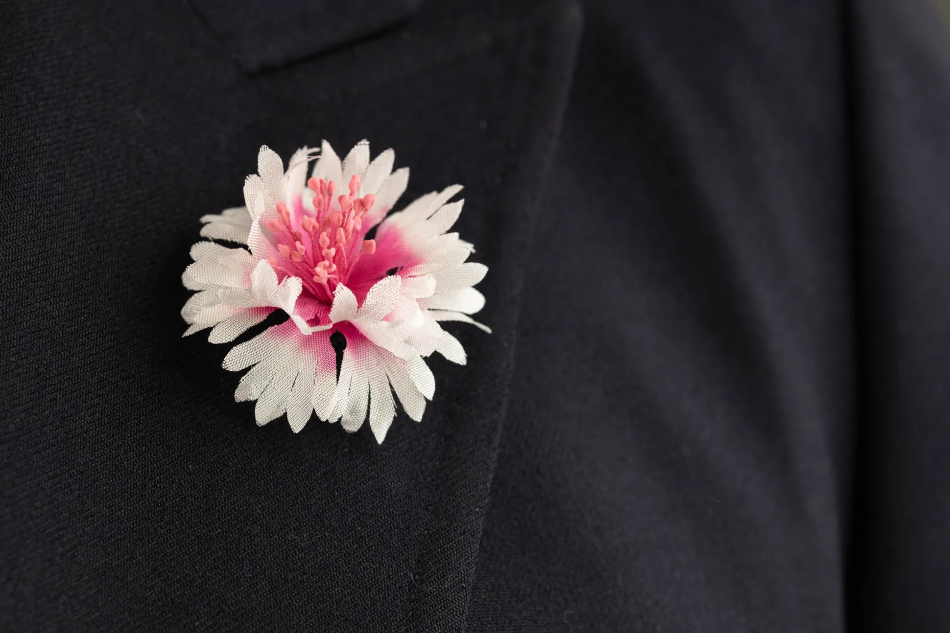 White & Magenta Cornflower Boutonnière Flower