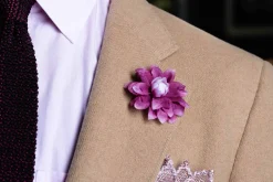 White & Magenta Dahlia Boutonnière Flower