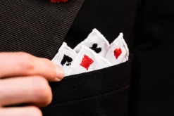 White Poker Card Suits Embroidered Linen Pocket Square