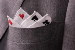 White Poker Card Suits Embroidered Linen Pocket Square