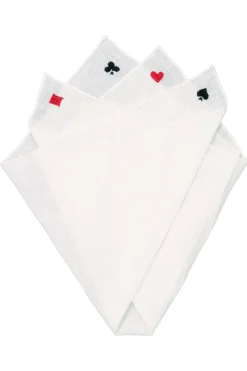 White Poker Card Suits Embroidered Linen Pocket Square