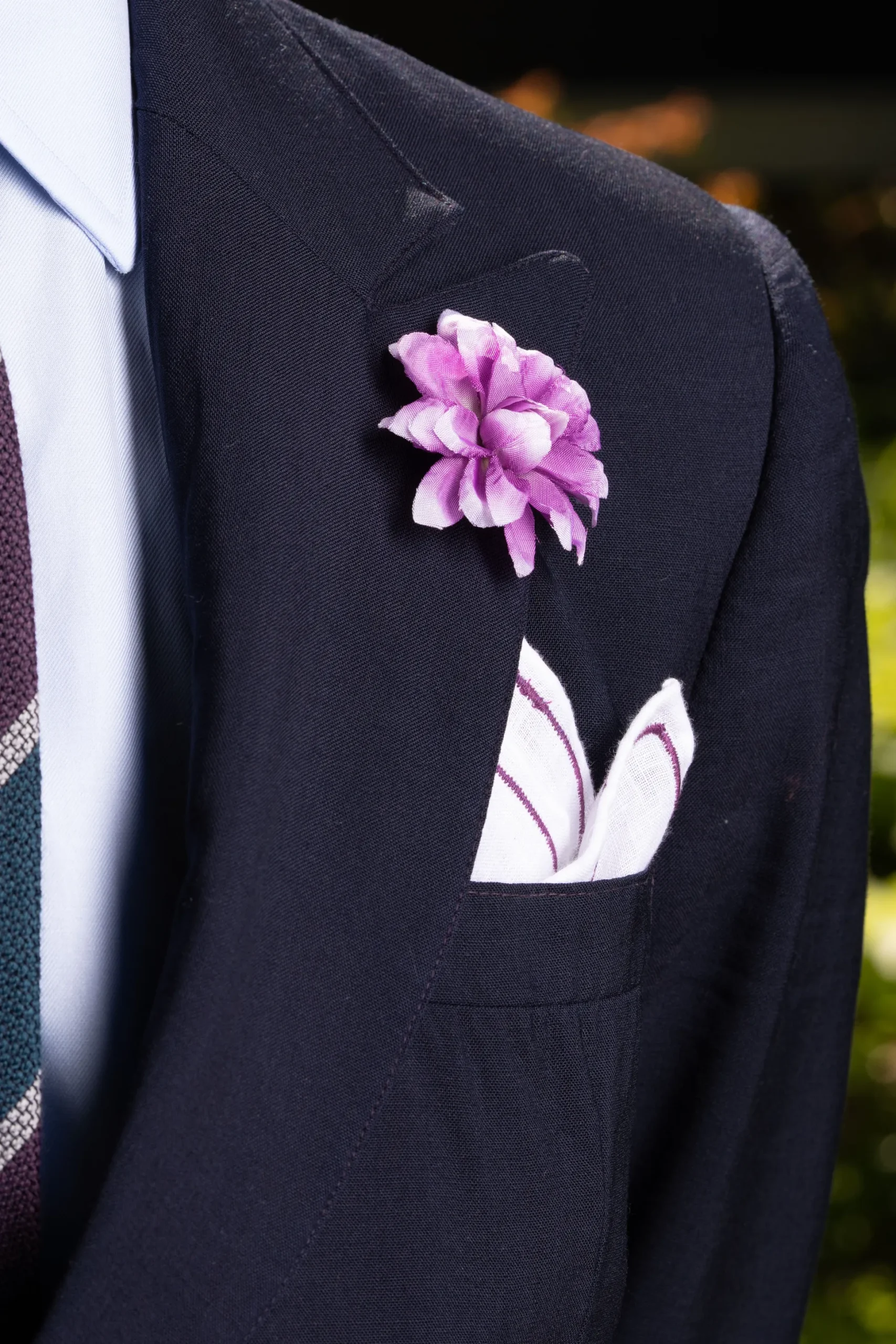 White & Purple Dahlia Boutonnière Flower