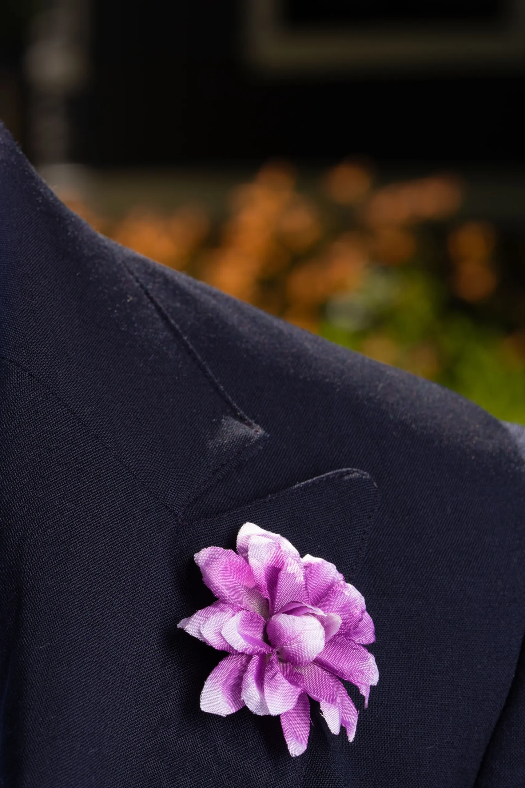 White & Purple Dahlia Boutonnière Flower