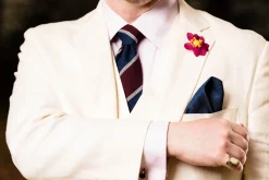 White X-Stitch Edge Dark Blue Linen Pocket Square