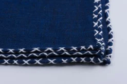 White X-Stitch Edge Dark Blue Linen Pocket Square