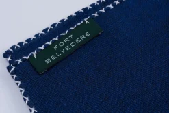 White X-Stitch Edge Dark Blue Linen Pocket Square