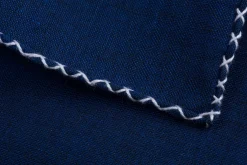 White X-Stitch Edge Dark Blue Linen Pocket Square